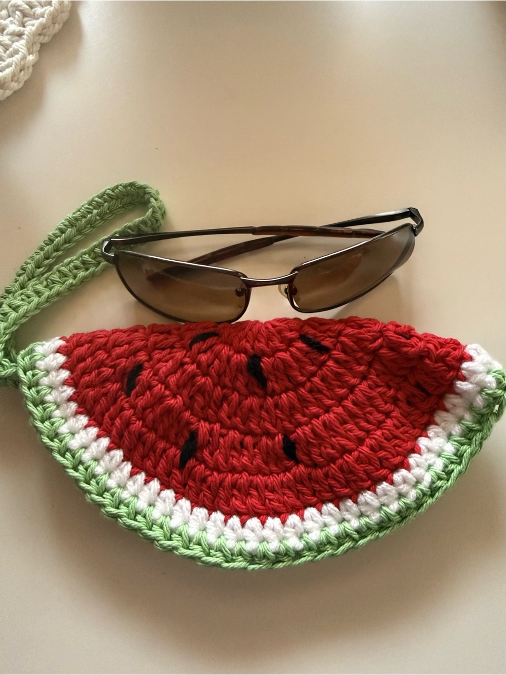 Handmade Crochet Watermelon Sunglasses Case & Wristlet Pouch - Picture 2 of 6